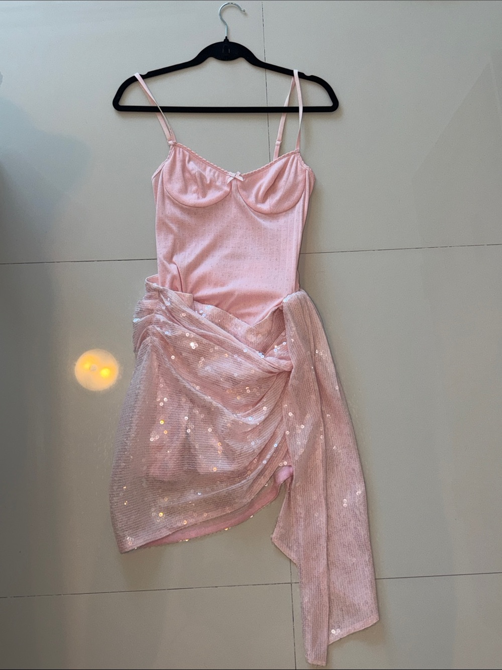 AREA Pink Sequin Draped Mini Dress